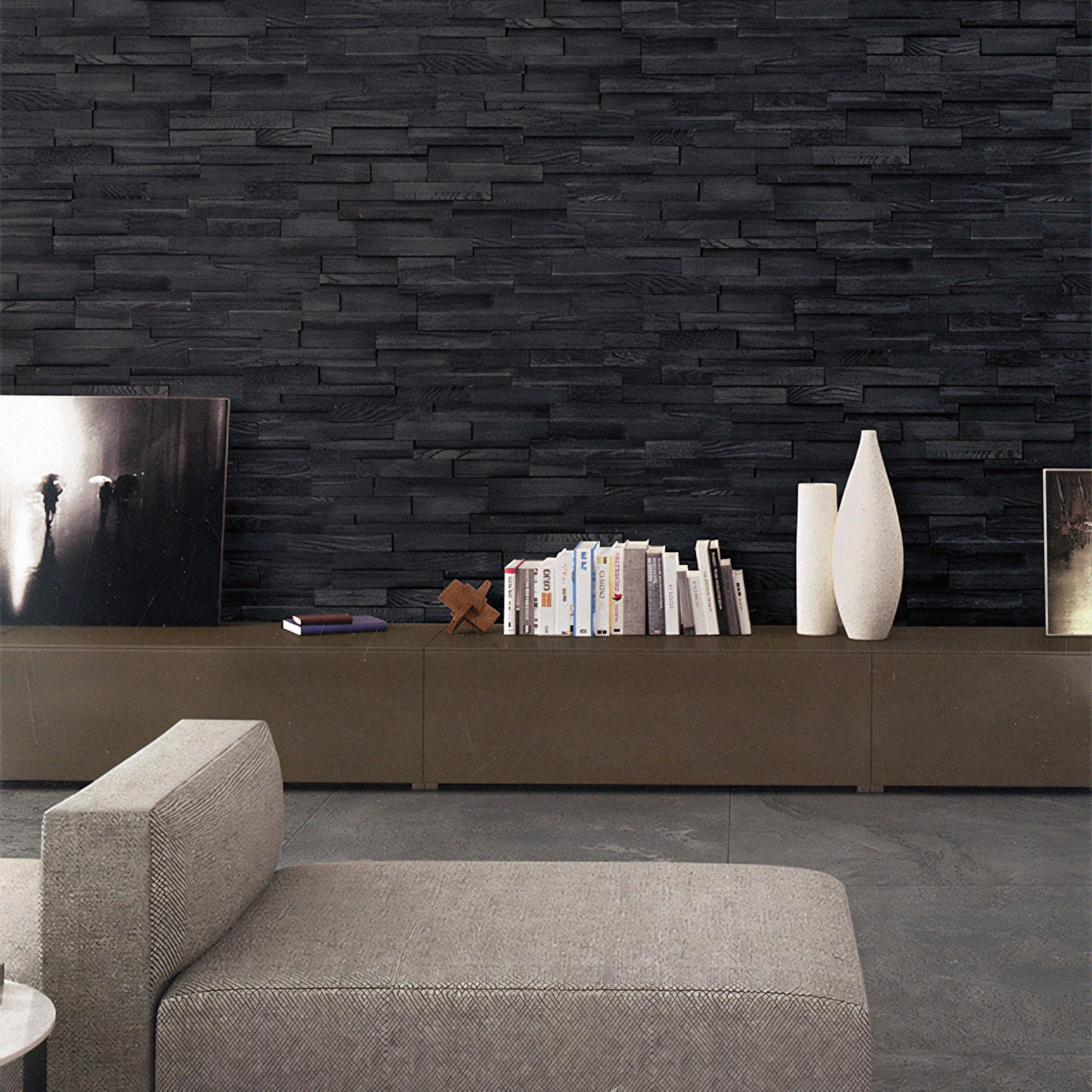 Ebony Oak 3D Stacked Wall Panels