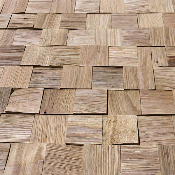 Patterned wooden tiles with a woven design