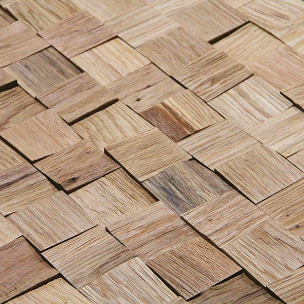 Wooden tiles arranged in a herringbone pattern