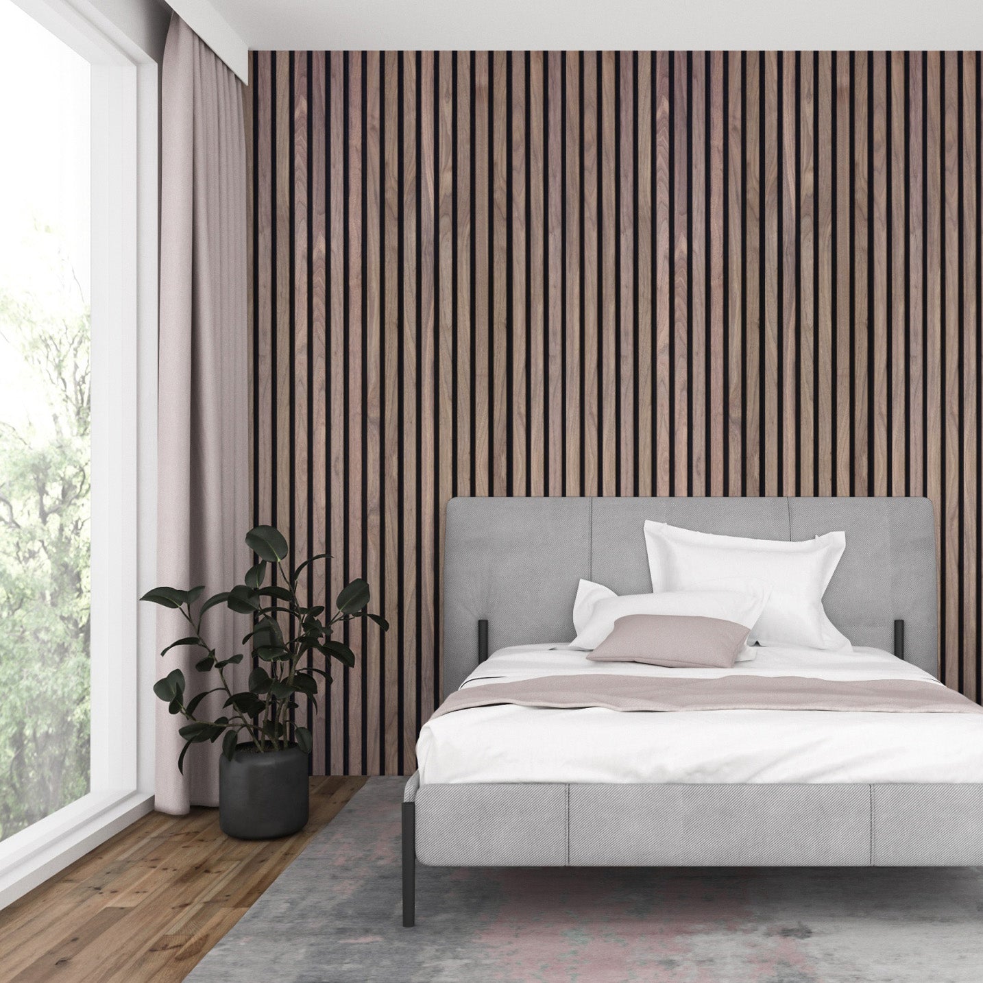 Black Walnut Extra Wide Acoustic Slat Panels 120"