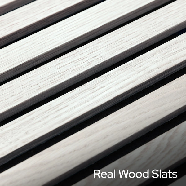 Close-up of real wood slats with a dark and light wood pattern.
