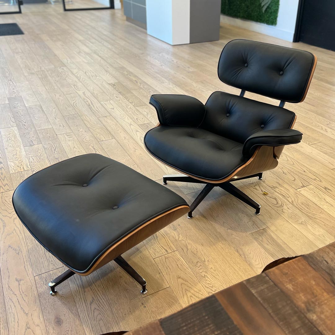 Mid Century Lounge Chair Ottoman Top Grain Leather Regular Size