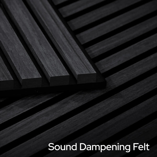 Sound dampening felt material with horizontal slats on a dark background