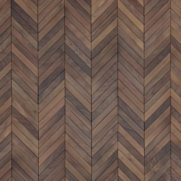 Wooden panel with a herringbone pattern in brown and beige tones.